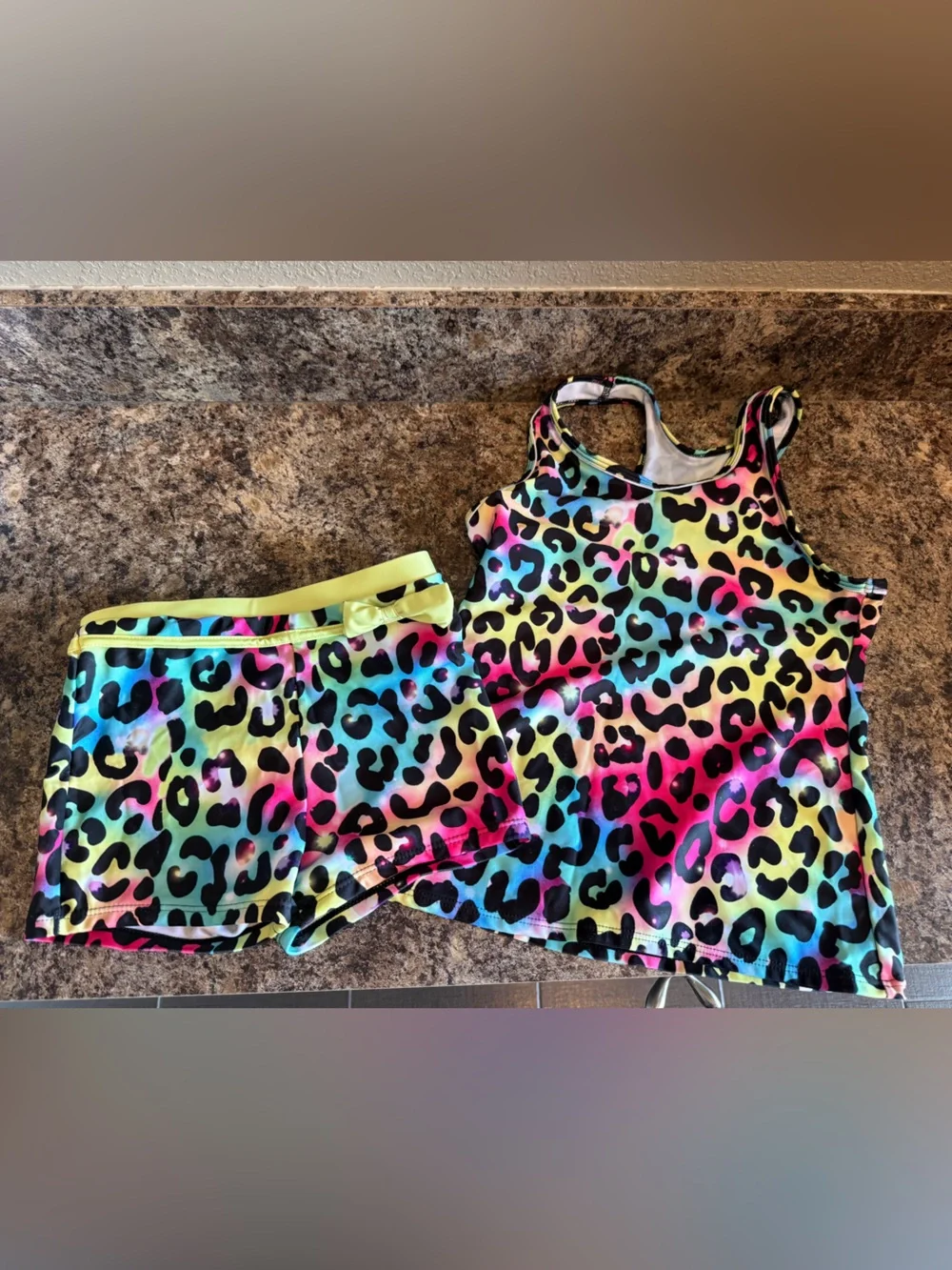 Neon Rainbow Leopard Tank Tankini & Boy Shorts Swim Set